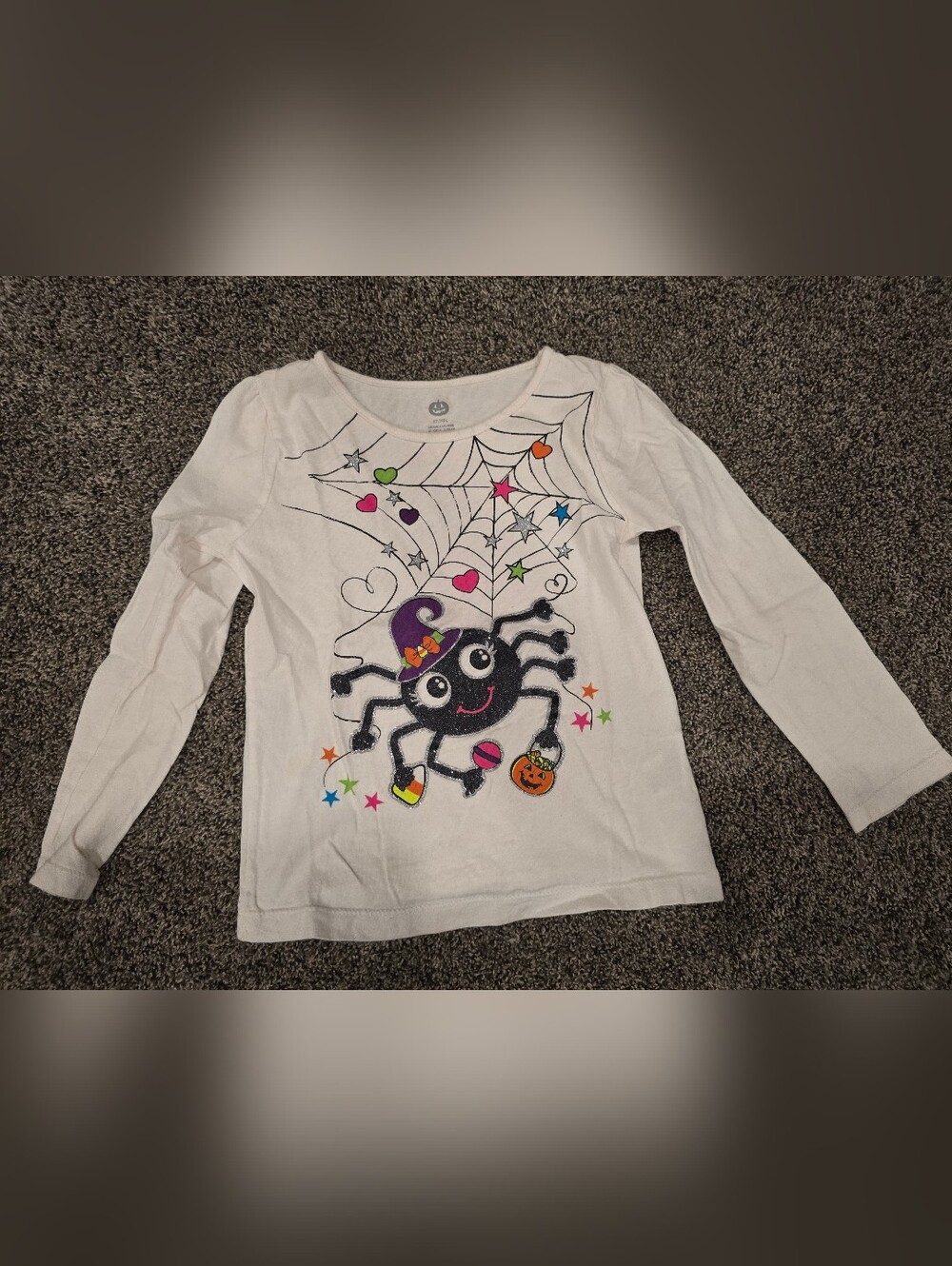 Girls White Halloween Spider Graphic  Tee